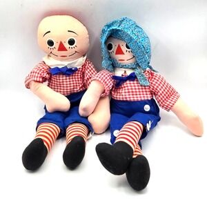 Pair of Knickerbocker Vintage RAGGEDY ANDY Rag Dolls NO HAIR  I Love You 16"